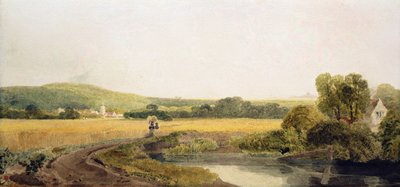 A Cornfield by a Backwater near a Village in the Thames Valley by Peter de Wint